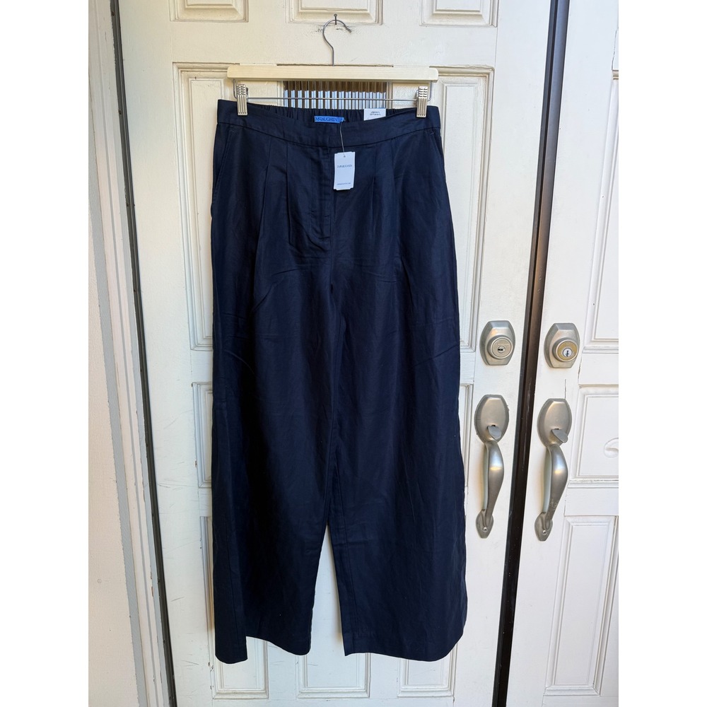 J.McLaughlin Amal Navy Linen Cotton Wide Leg Pants High Rise NEW Size 8